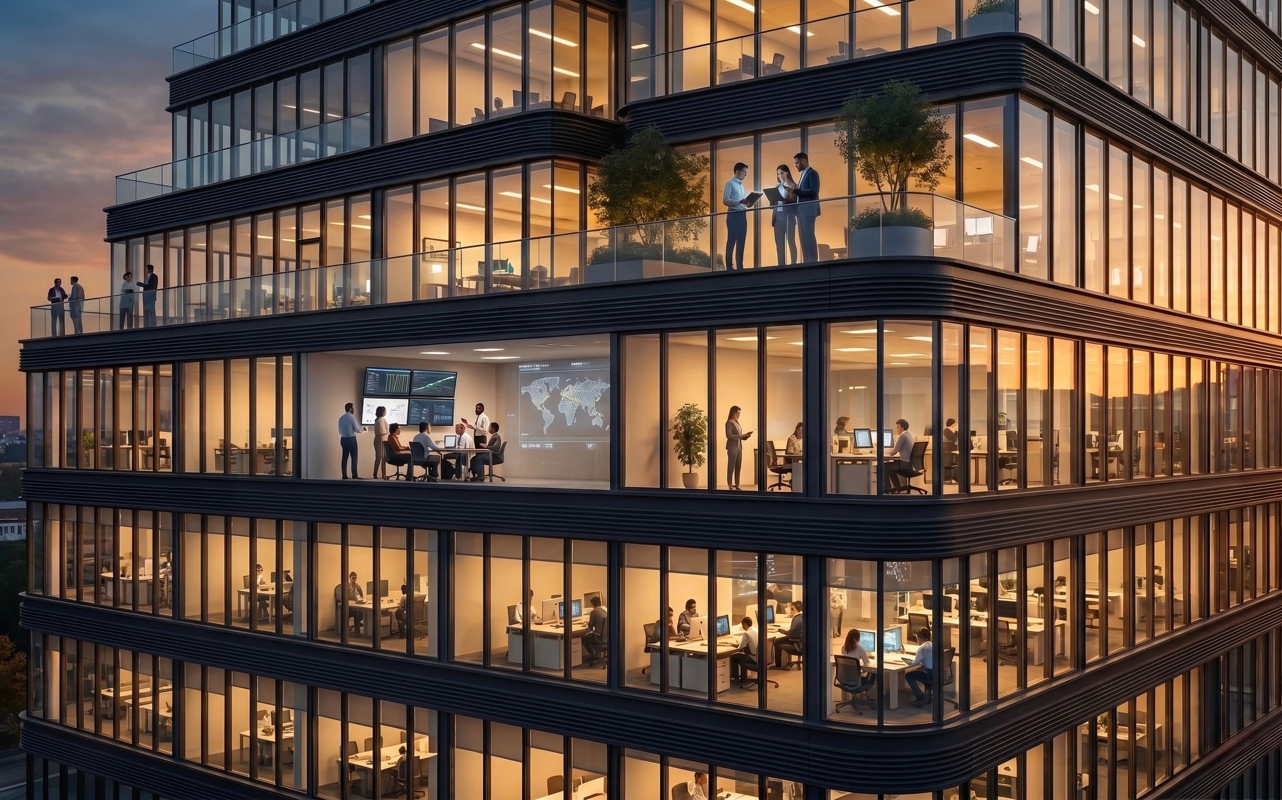 Modern office representing ongoing service operations